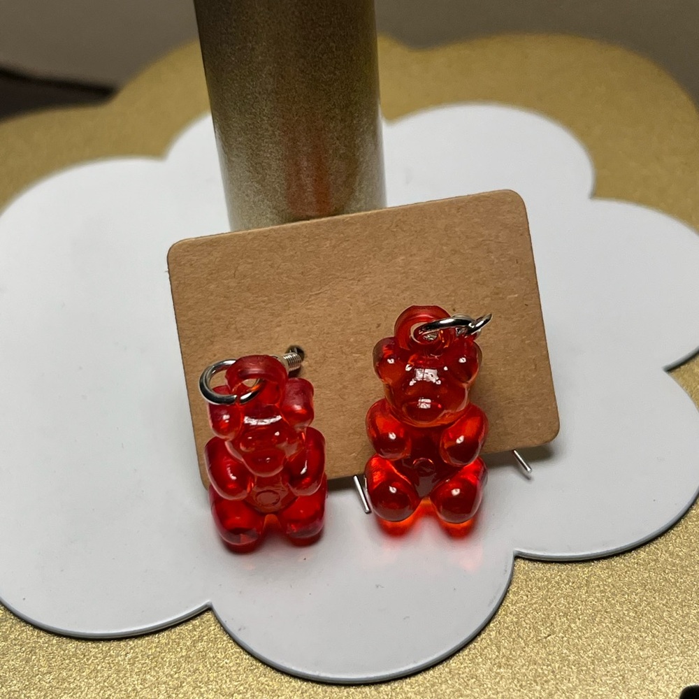 Red Gummy Bear Dangle Earrings